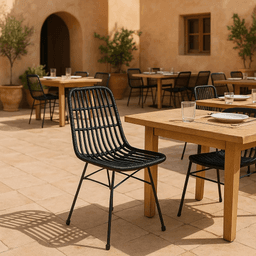Silla de Comedor Terraza Rattan Grecia Color Negro