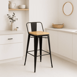 Taburete Tolix Alto 77 cms - Negro con asiento de Madera Clara