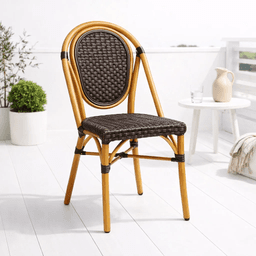 Silla de Exterior Estilo Francés con Marco Dorado y Ratán Oscuro