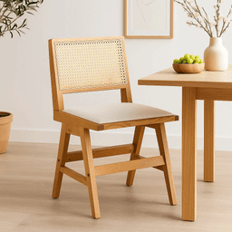 Silla Aura de Rattan con Asiento de Tela - Natural Beige