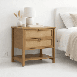 Velador Duna Rattan Ancho con Cajones de Ratán