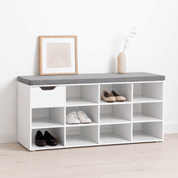 Banco Zapatero Blanco con Cojín y 10 Compartimentos