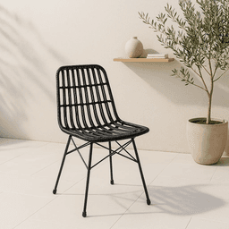Silla de Comedor Terraza Rattan Grecia Color Negro
