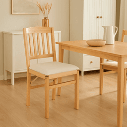 Silla Moderna Plegable de Madera Clara con Tapizado Neutro