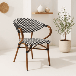 Silla Bistro Parisina Rattan con reposabrazos - Blanca con negro