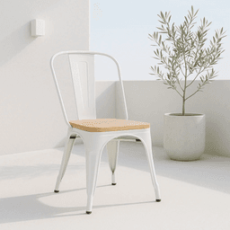 Silla Tolix con asiento de madera clara - Blanca