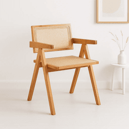 Silla Chandigarh Madera y Rattan - Natural