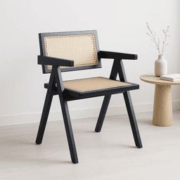 Silla Chandigarh Madera y Rattan - Negra