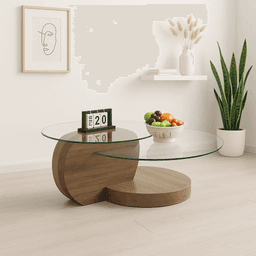 Mesa de Centro DuoGlass con Bases de Madera y Superficie de Vidrio