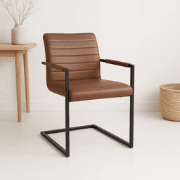 Silla Industrial de Cuero Sintético Marrón con Base Metálica – Café