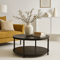 Mesa de Centro Redonda Negra - Diseño Moderno con Doble Nivel