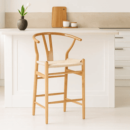 Taburete Wishbone Madera y Hilo de Cuerda - Natural