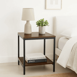Mesa Auxiliar Lateral de 2 Niveles - Madera Oscura