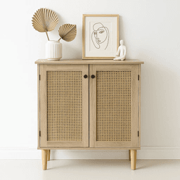 Cómoda 2 Puertas con Rattan - Madera Clara